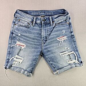 American Eagle Outfitters Jean Shorts Airflex+ Bandana Rip Grunge Size 30